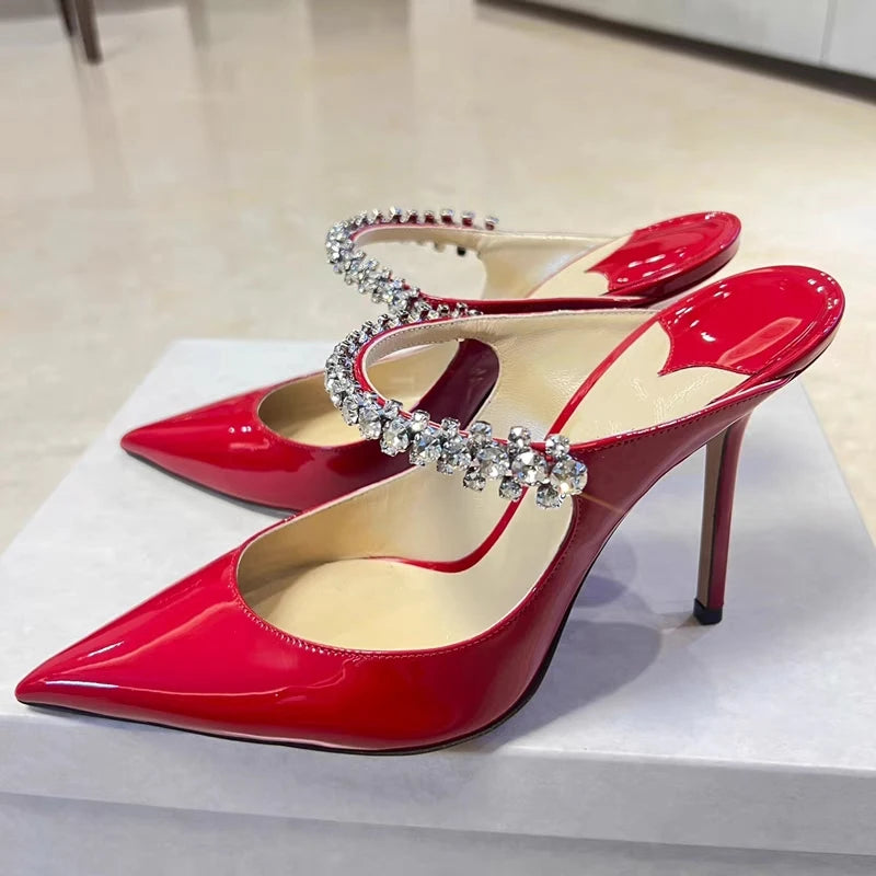 Sophisticated Rhinestone Pointed Toe Slip-in Heels