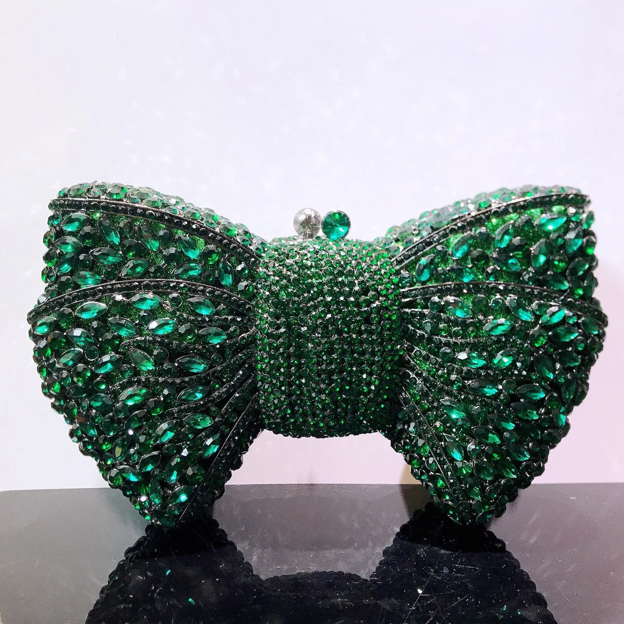 Women's Luxurious Jewel Embellished Bow Clutch Purse