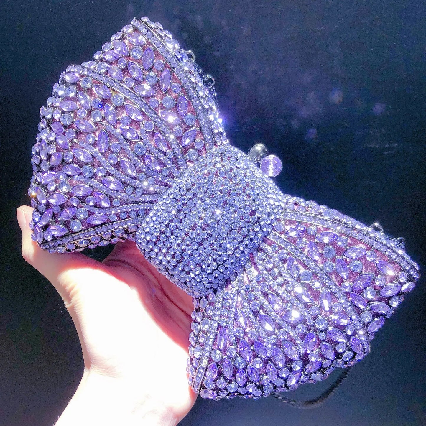 Women's Luxurious Jewel Embellished Bow Clutch Purse