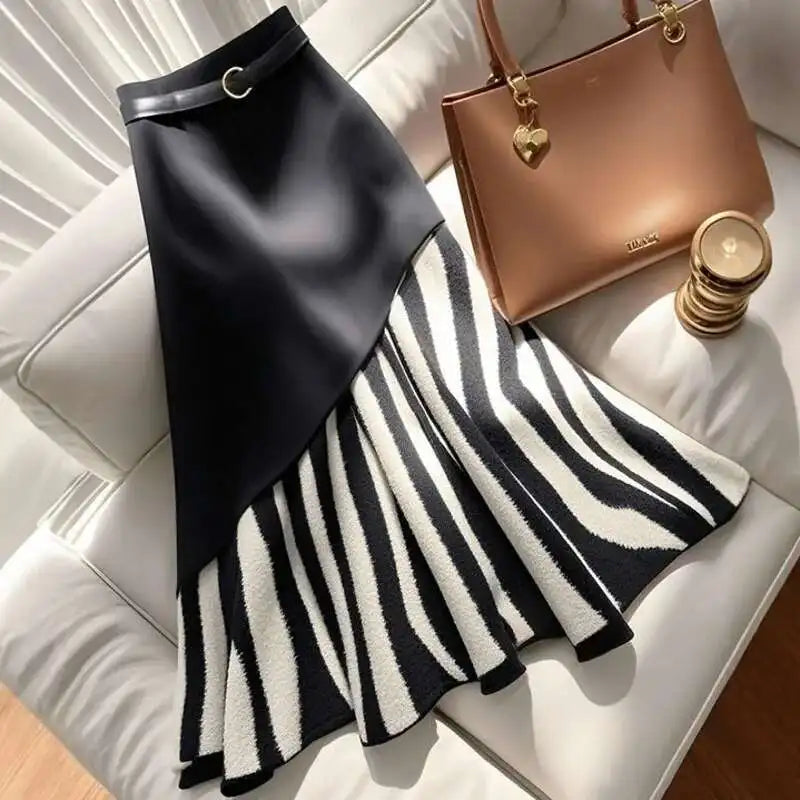 Irregular Designer Slim Waistband Striped Mermaid Skirt