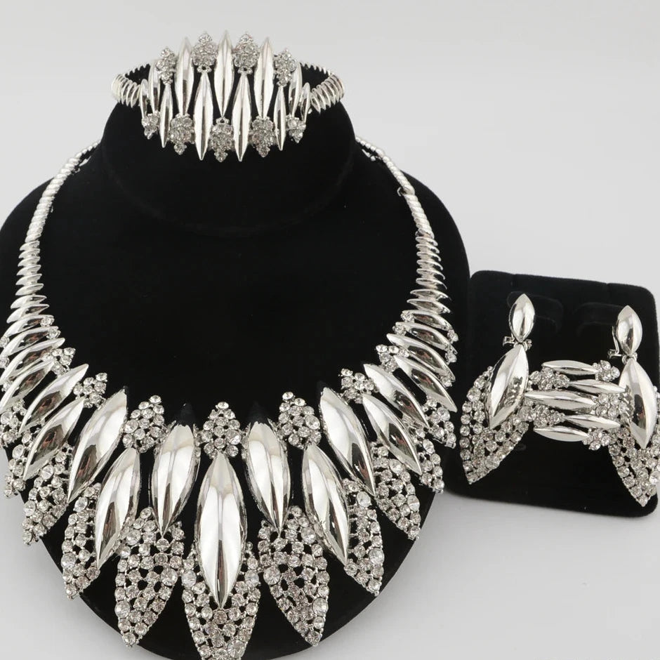 Women Luxury Dubai style Plated 4pcs Necklace Earrings Ring & Bracelet Set