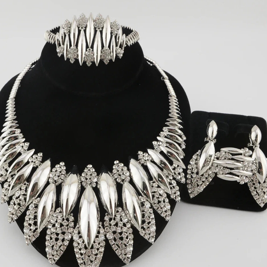 Women Luxury Dubai style Plated 4pcs Necklace Earrings Ring & Bracelet Set