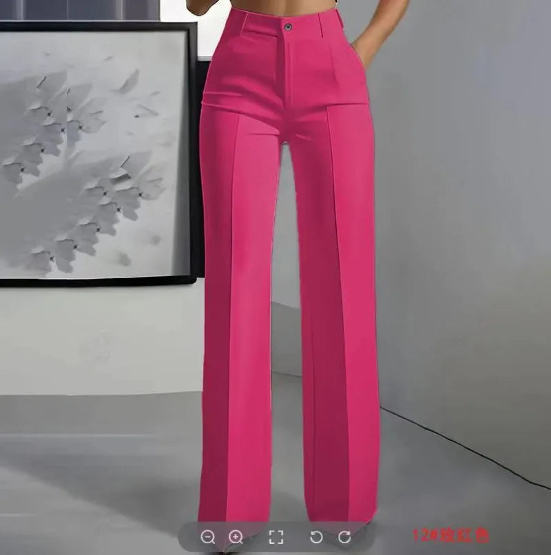 High Waist Pleated Straight Leg Pants For Women