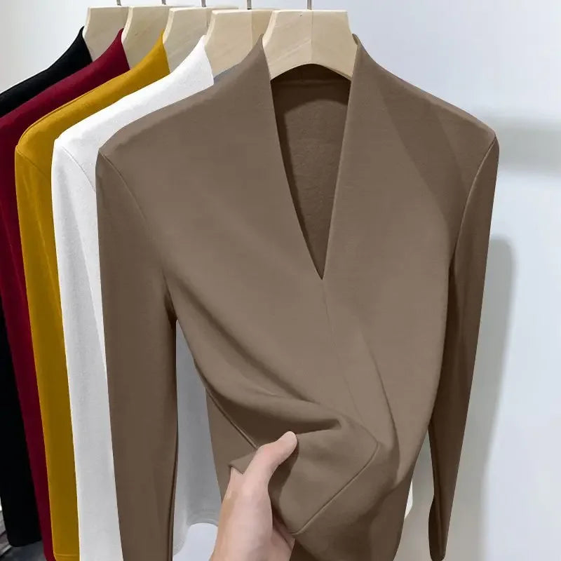 Women's Solid Color V Neck Long Sleeve Pullover Sweater