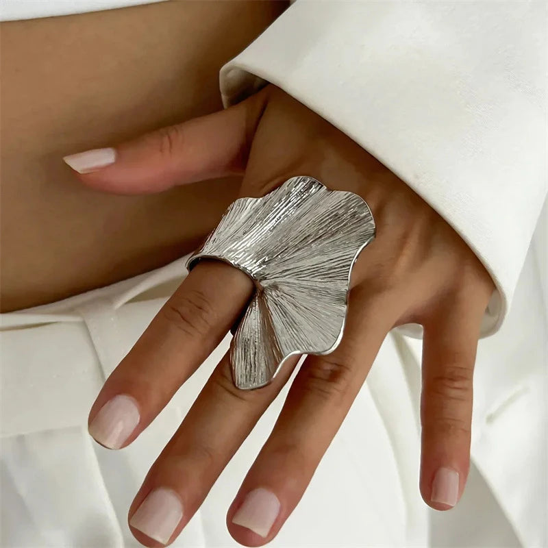 Exaggerated Fold Leaf Irregular Wide Gold Ring