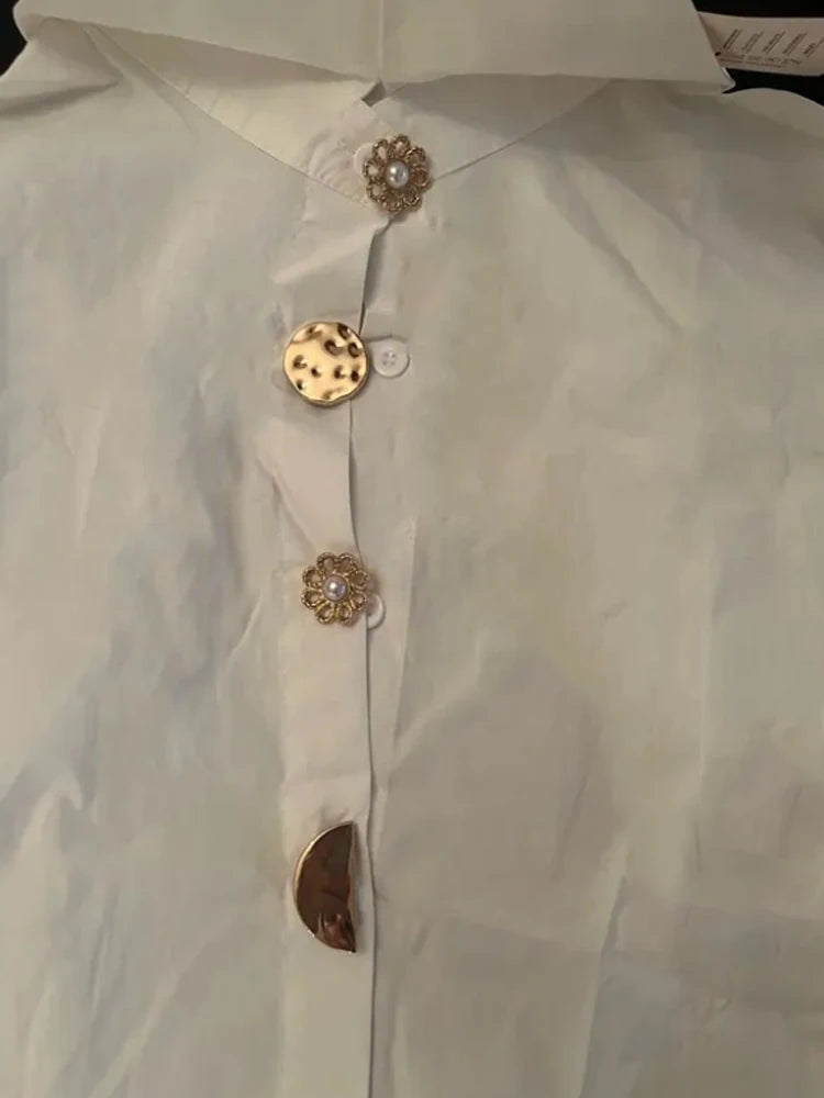 Women's Long Sleeve Pointed Collar Designer Button Down Blouse