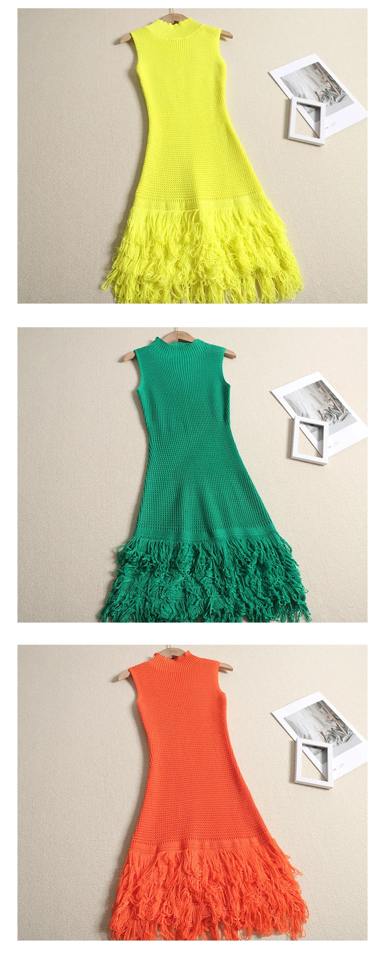 Sleeveless Designer Mini Tassel Knitted Dress