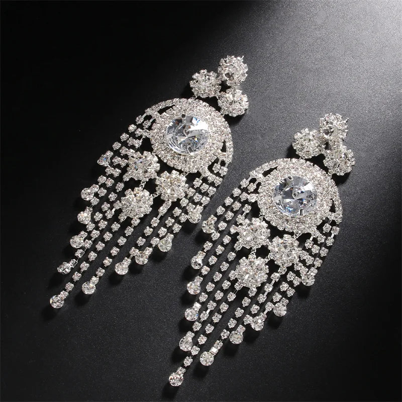 Women's Exaggerated Tassel Chandelier Rhinestone Earrings