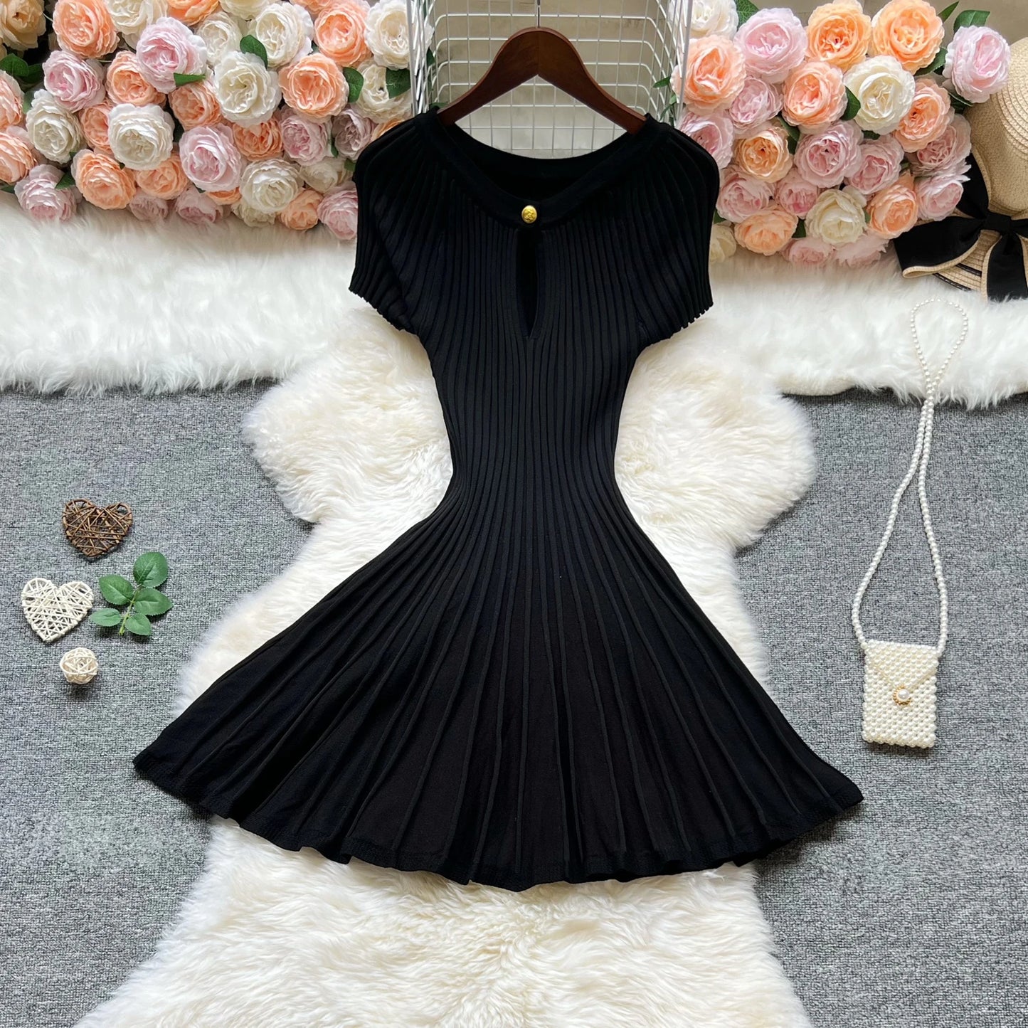 Slim Waist A-line Knitted Dress
