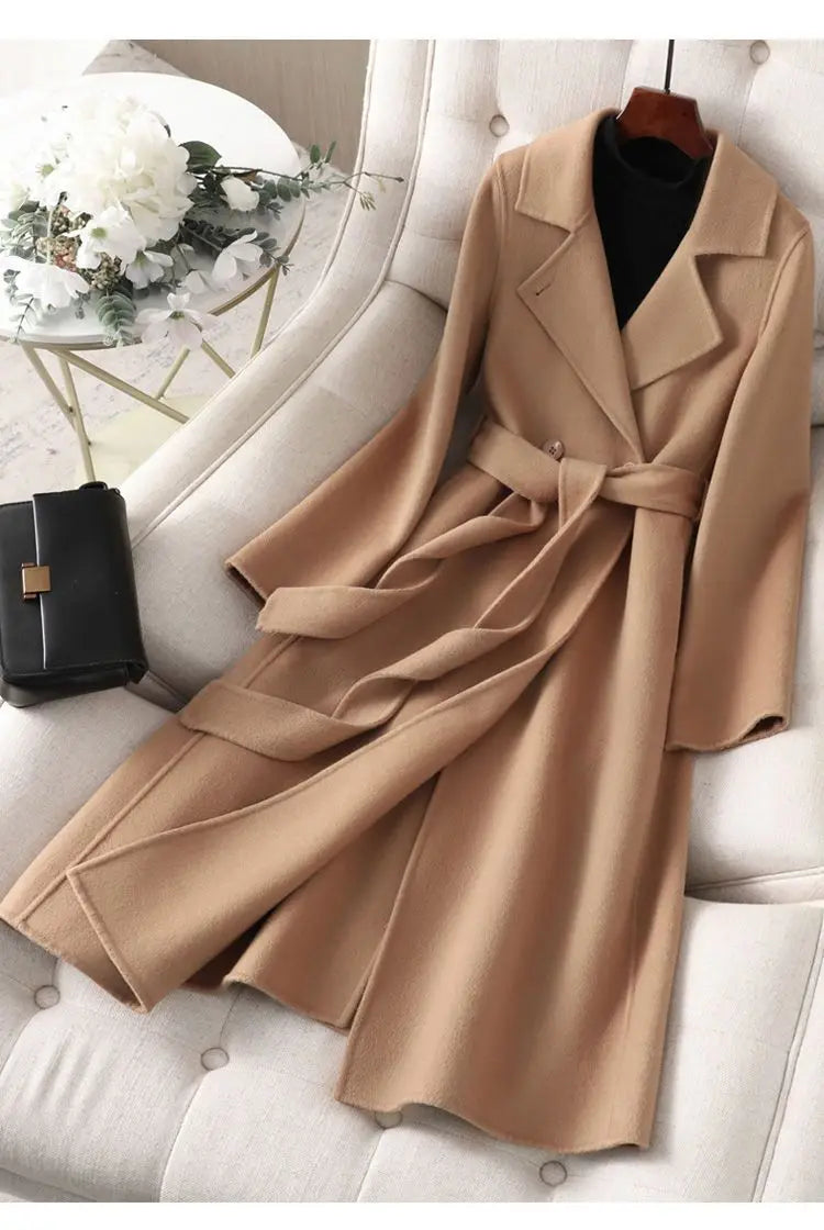 Women's Classy Double-Sided Cashmere Mid-Length Winter Overcoat w/ Pockets