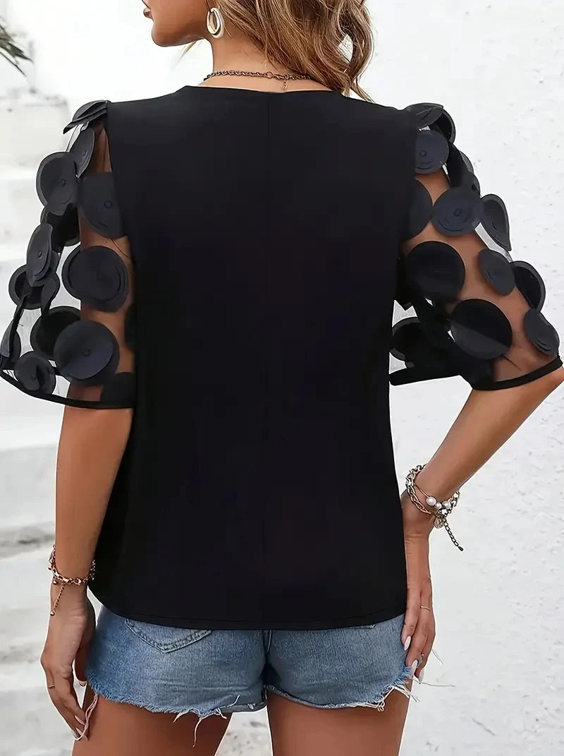 Sheer Sleeve V Neck Chiffon Blouse