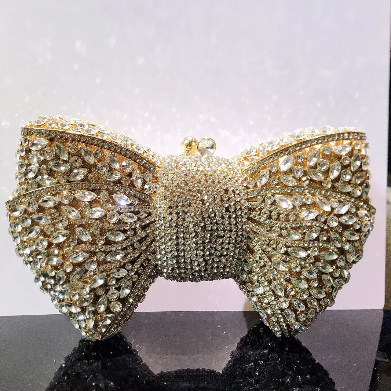 Women's Luxurious Jewel Embellished Bow Clutch Purse