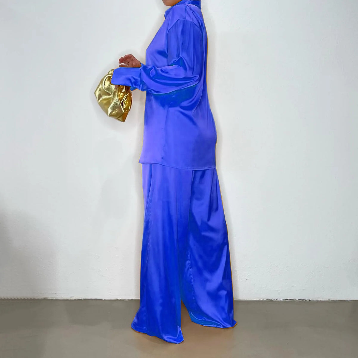 Elegant Satin Women's Long Sleeve Tracksuit And Wide Leg Pants