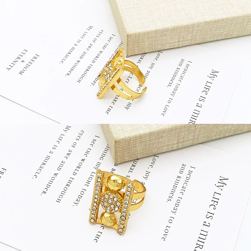 Women Rhinestone Luxury Design Rectangle Shape Necklace Bracelet Earring Ring Set
