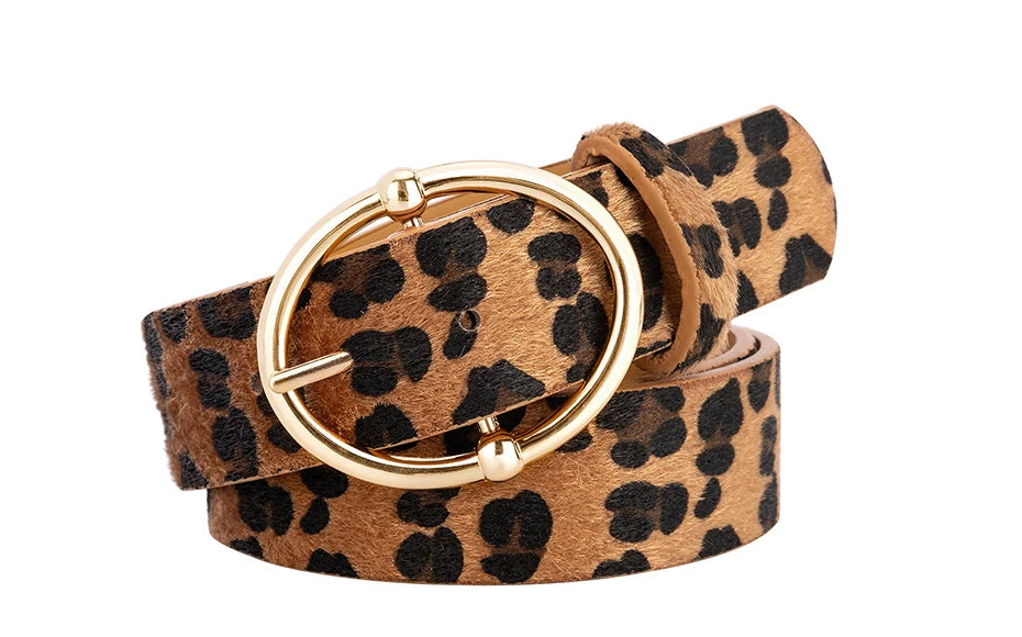 Women's Gold Leopard Irregular Pin Buckle Belt