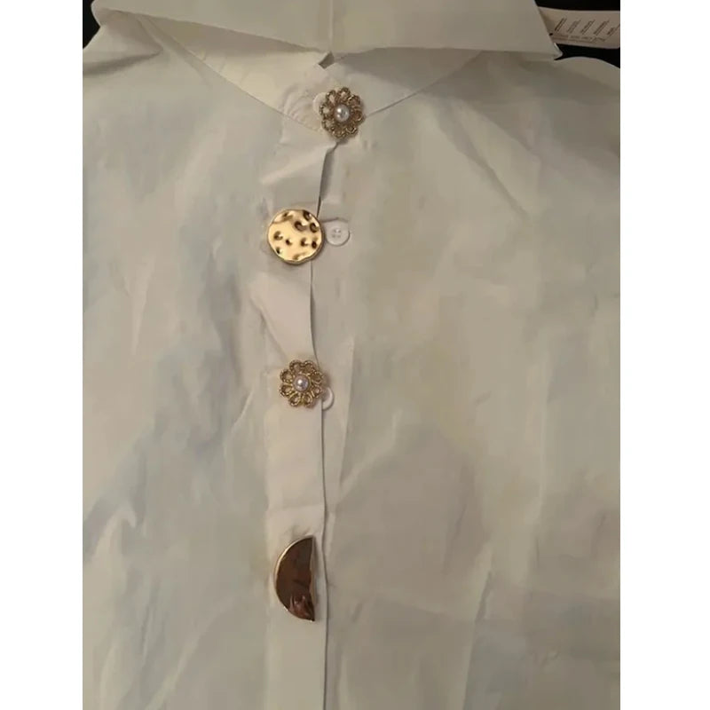 Women's Long Sleeve Pointed Collar Designer Button Down Blouse