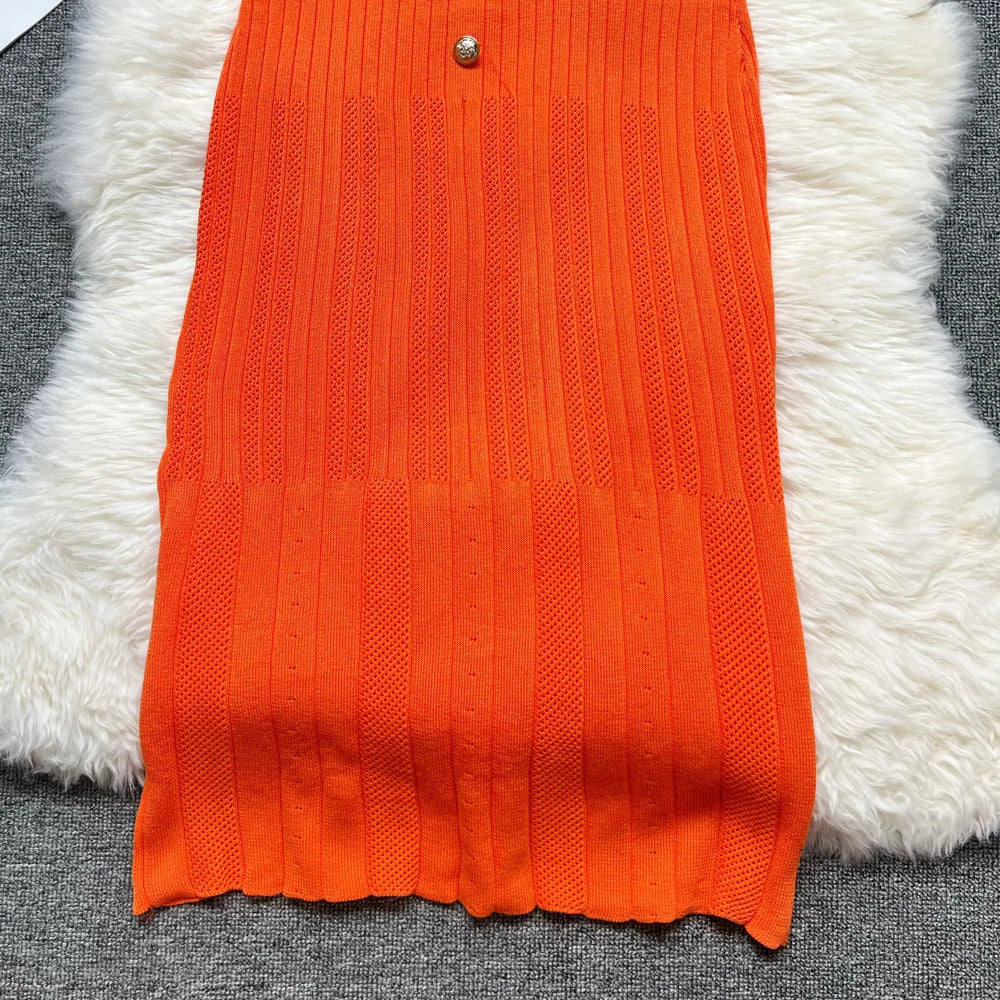 Knitted Designer Scoop Neck Short Sleeve Sweater Dress