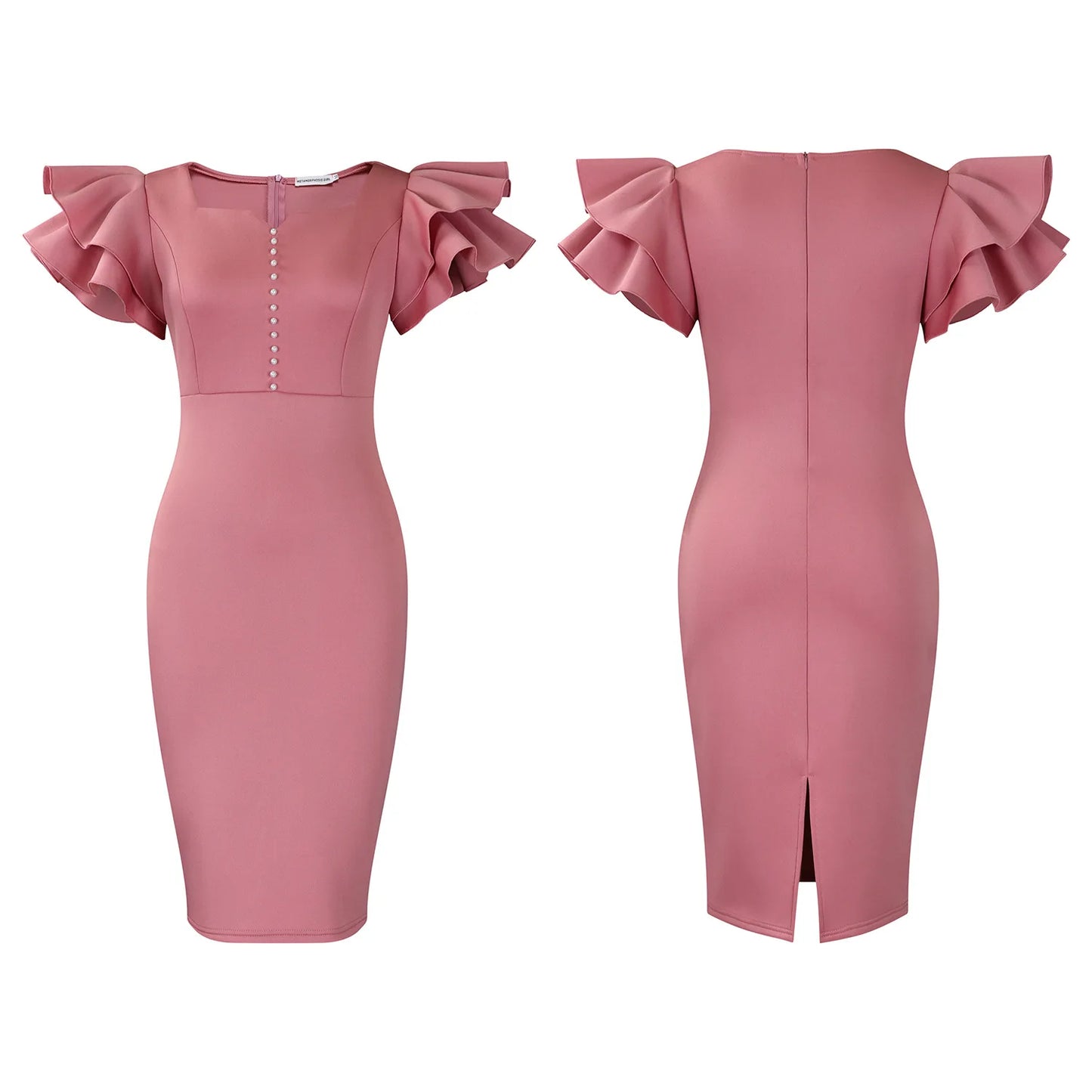 Designer Nail-Beaded Lotus Sleeve A-Line Dress