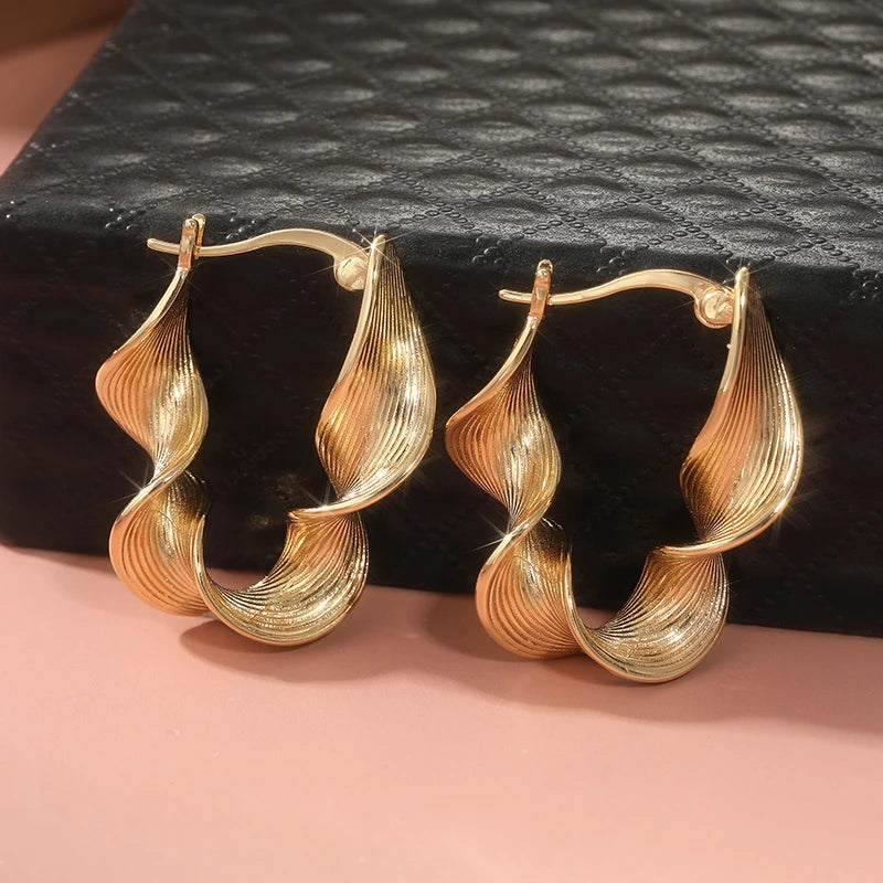 Women's Vintage Classic Twisted Designed Golden Plated Hoop Earrings