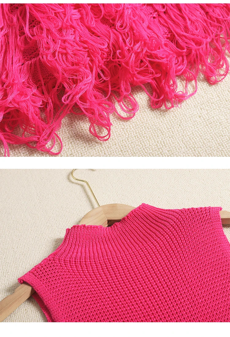 Sleeveless Designer Mini Tassel Knitted Dress