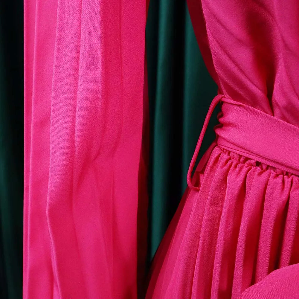 Elegant Pleated Full Sleeve V Neck High Waisted Jumpsuit