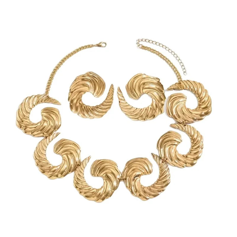 Vintage Spiral Pendant Chain Earring and Necklace Set