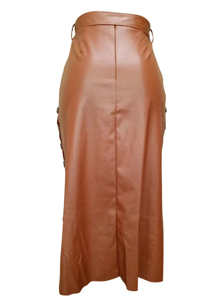 Women's Bodycon A-line High Waist Lace Up Faux Leather Skirt