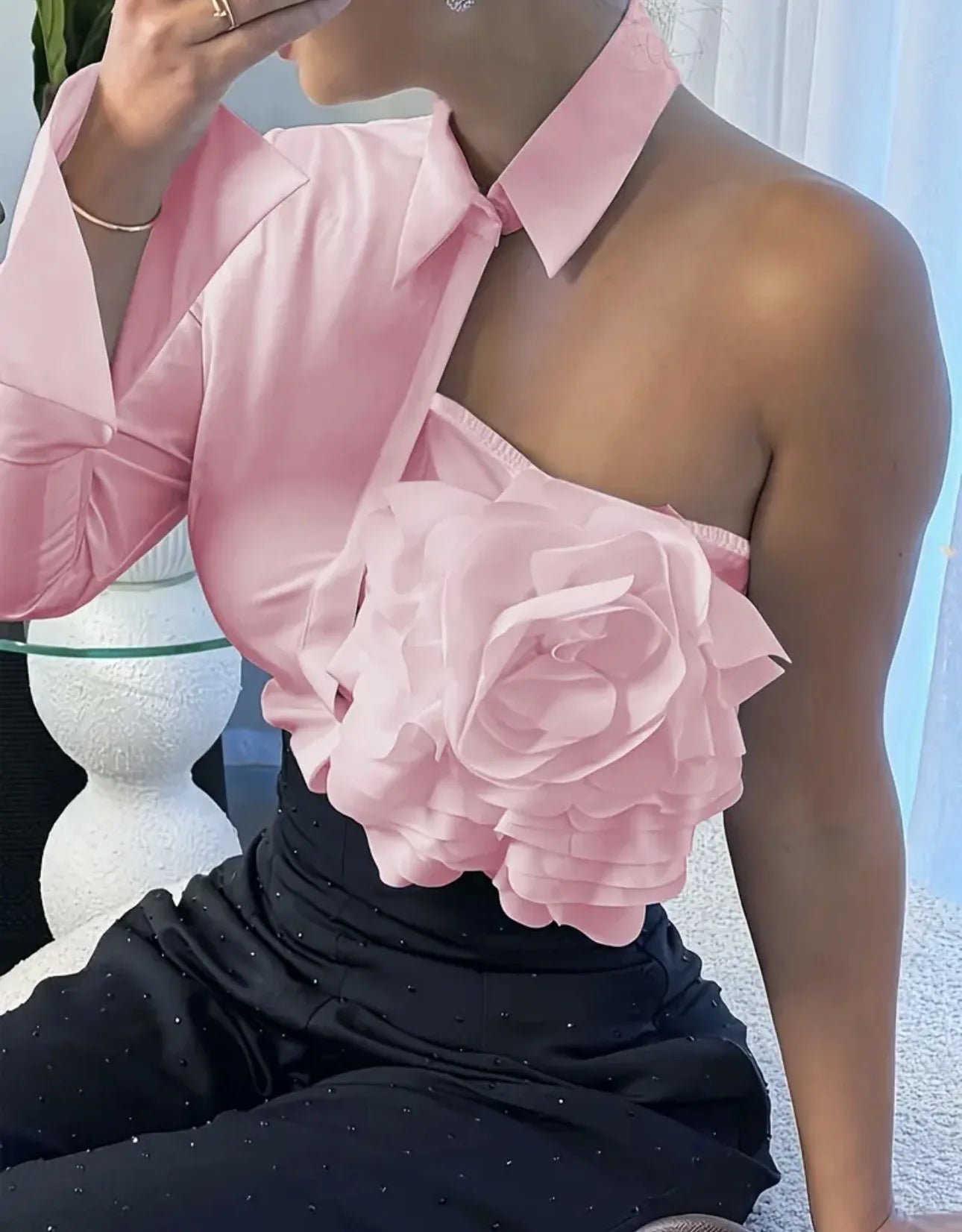 Floral Long Sleeve Lapel Collar Blouse
