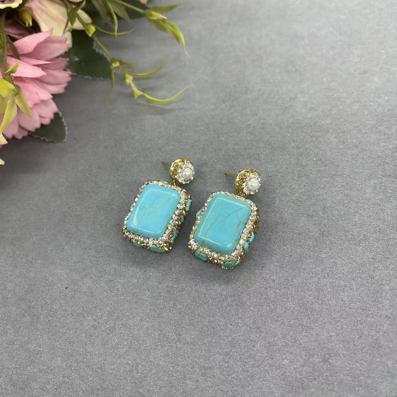Vintage Turquoise Jewelry Necklace Earrings Ring Bracelet Set for Women