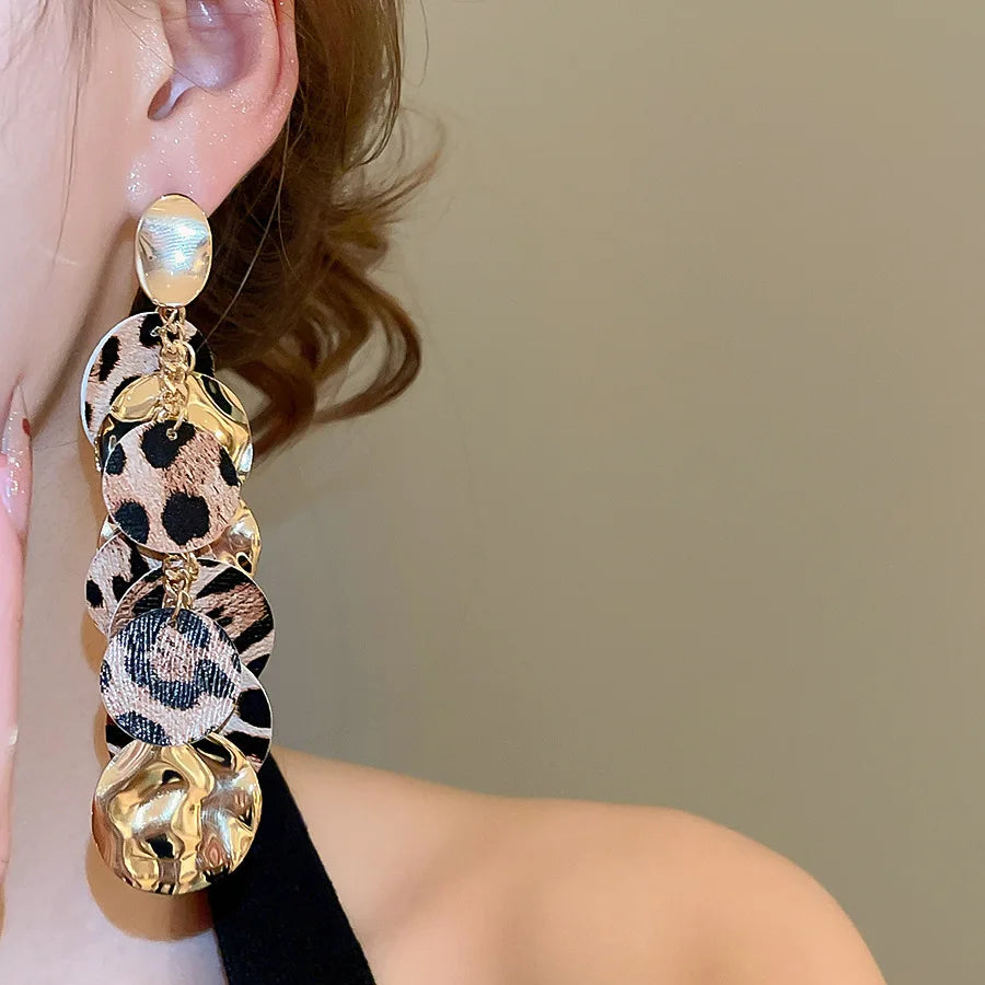 Women's Designer Leopard Long Tassel Dangle Earrings