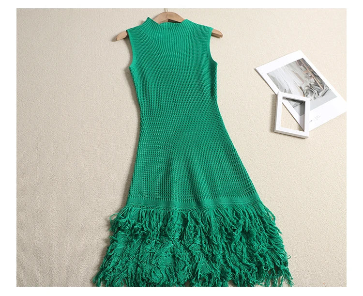 Sleeveless Designer Mini Tassel Knitted Dress