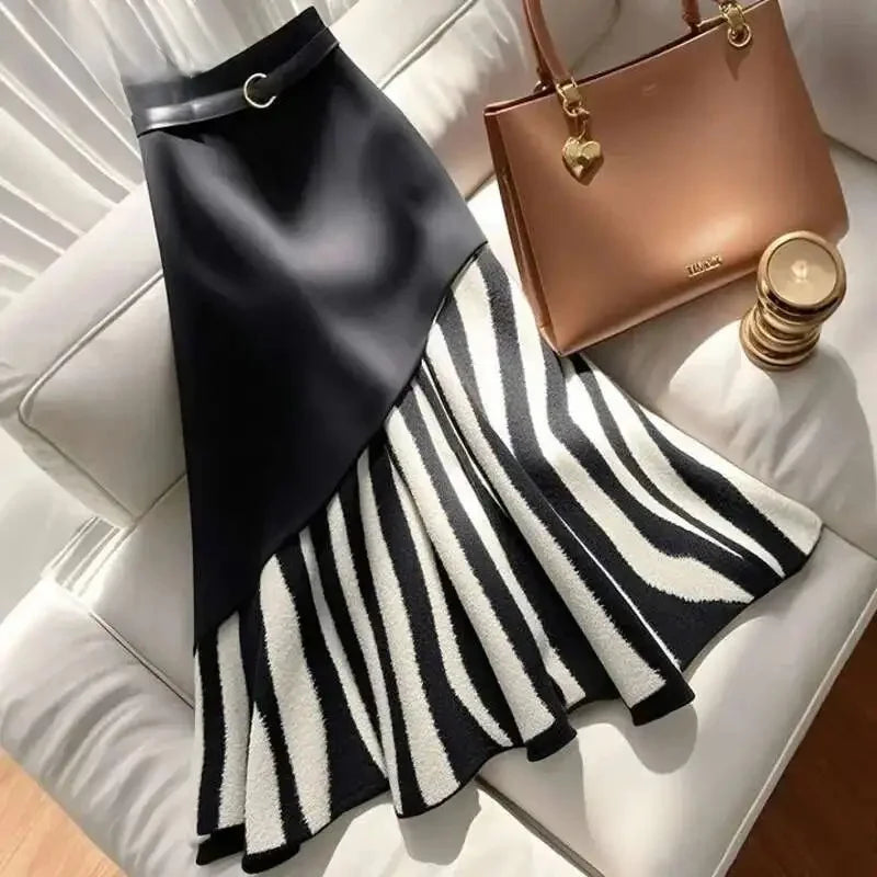 Irregular Designer Slim Waistband Striped Mermaid Skirt