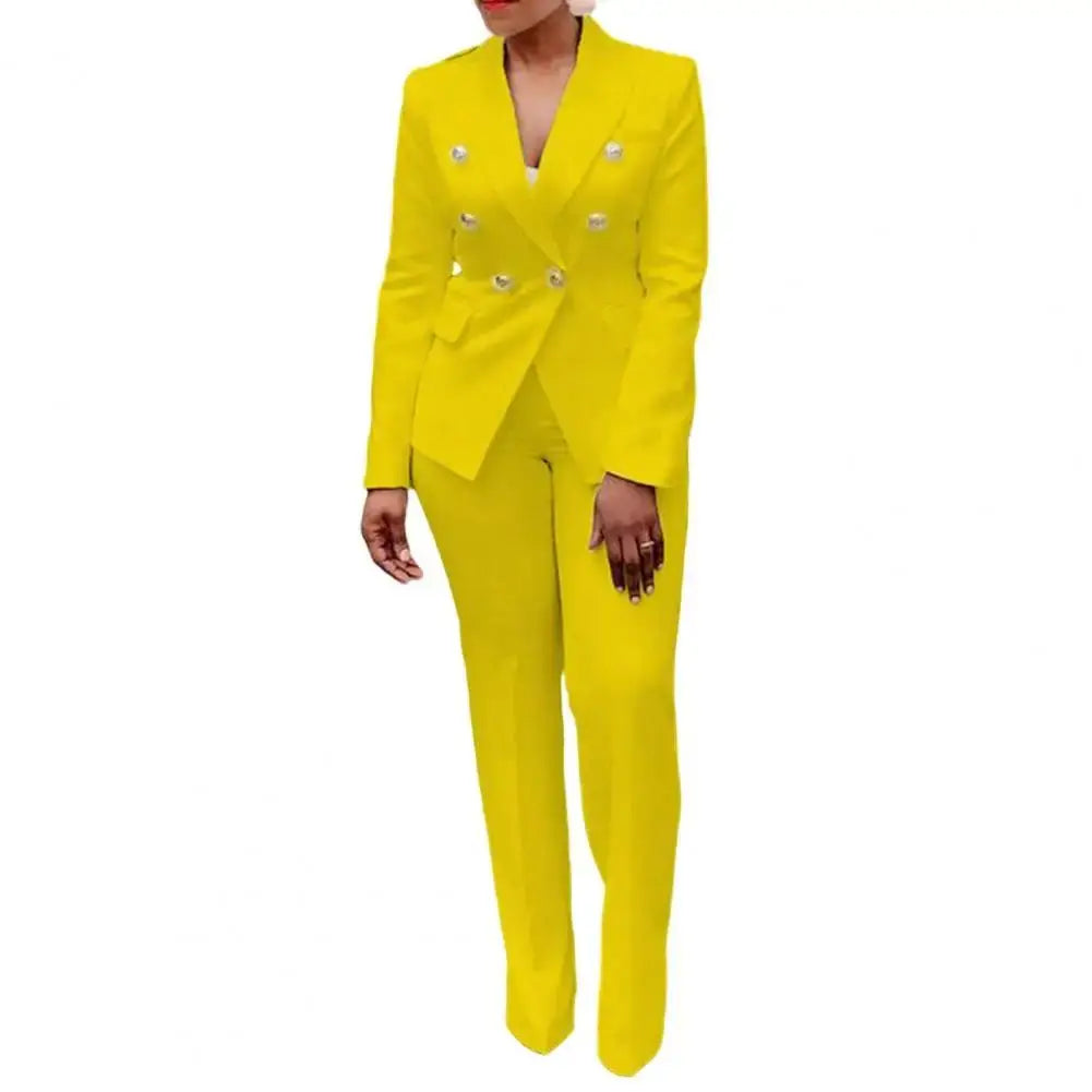 Elegant Double-Breasted Long Sleeve Two Piece Suit Set with Pants