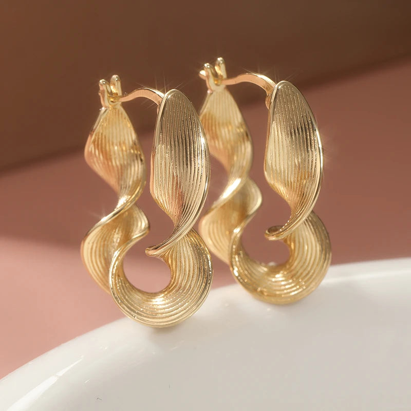 Women's Vintage Classic Twisted Designed Golden Plated Hoop Earrings