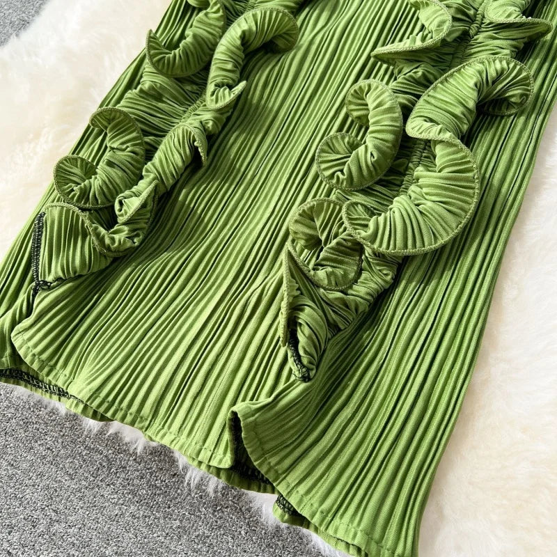 Ruffles Spliced Sleeveless V-Neck Bodycon Maxi Long Evening Dress