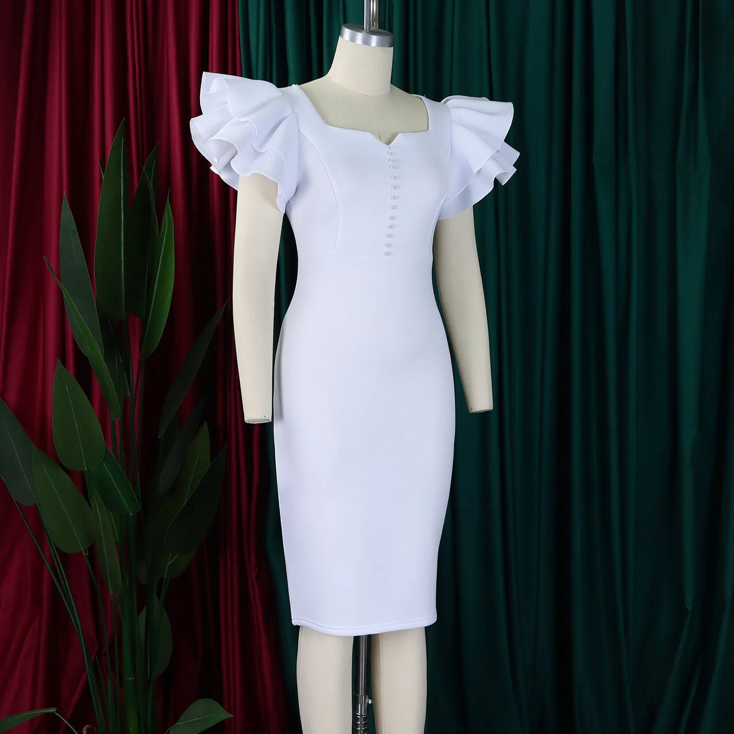 Designer Nail-Beaded Lotus Sleeve A-Line Dress