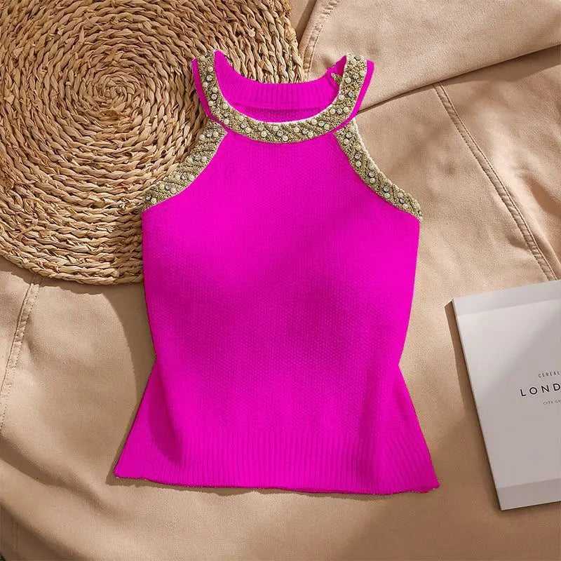 Designer Embroidered Solid Color Sleeveless Blouse