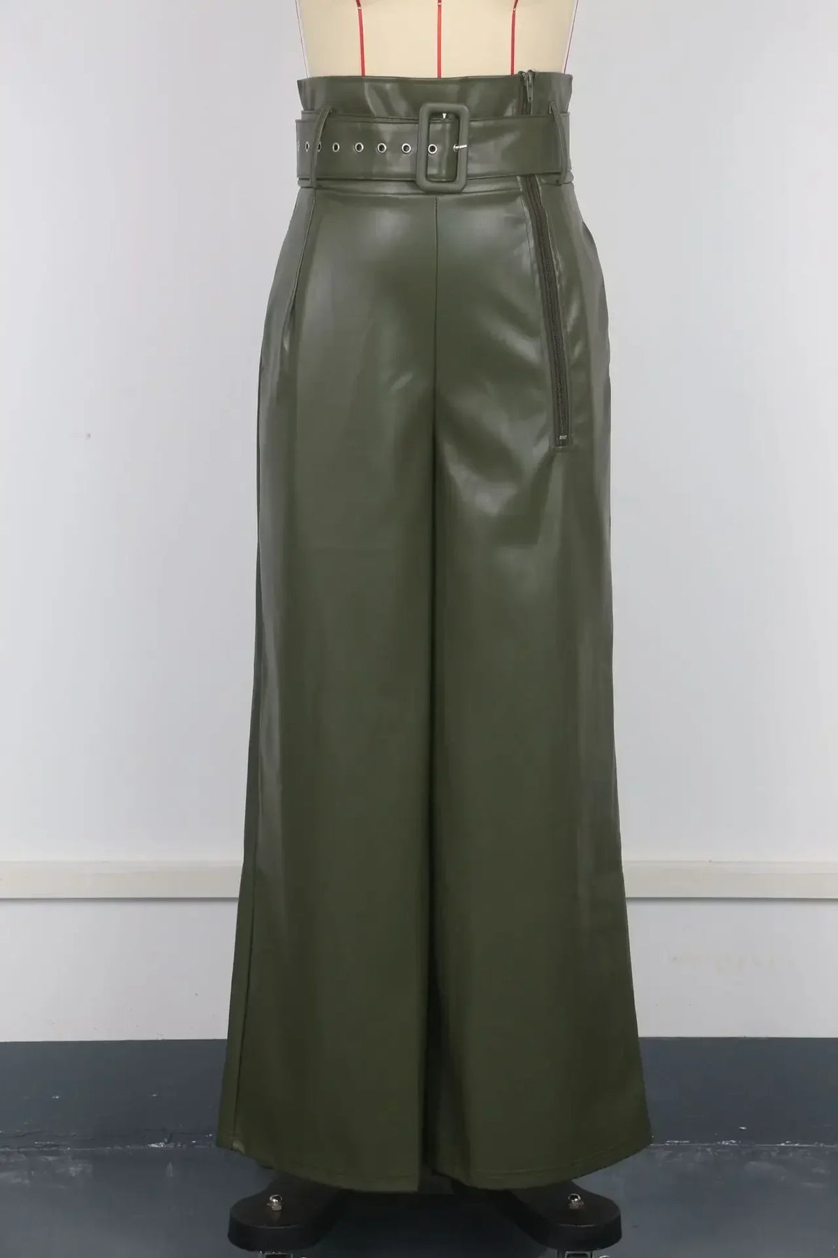 Women's High Waist Leather Wide Leg Pants