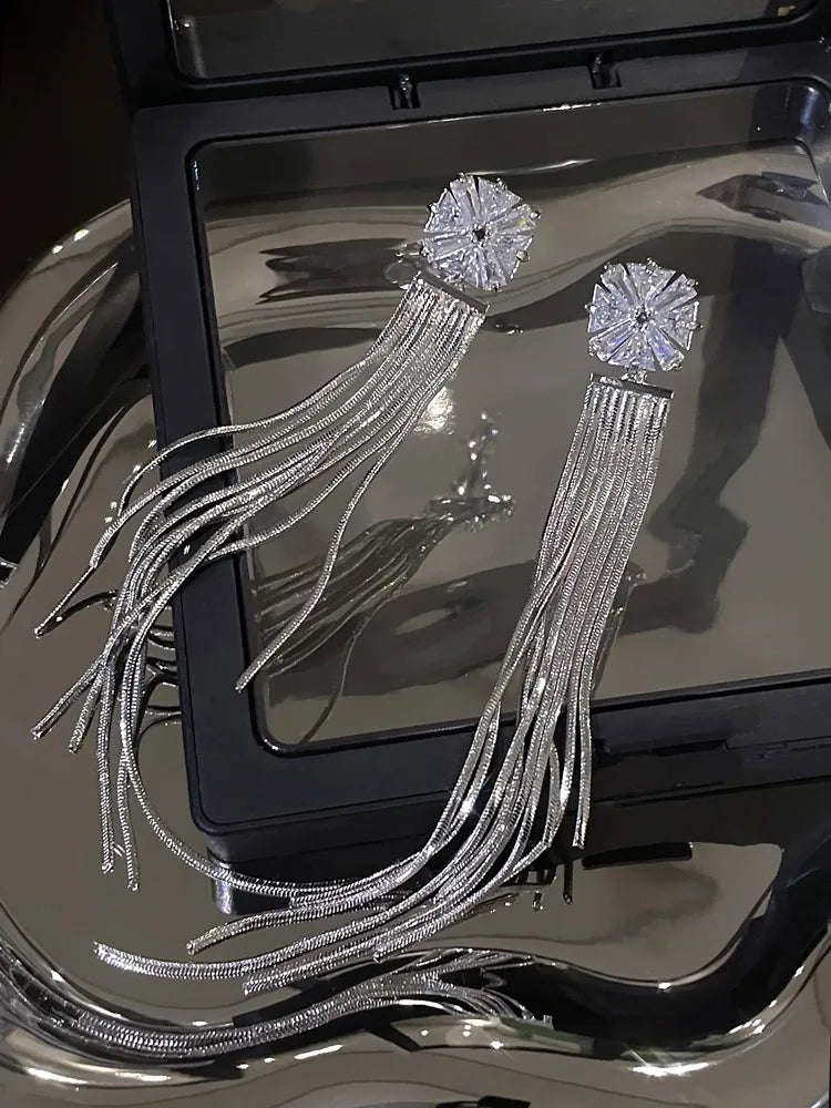 Women's Designer Crystal Rhinestone Long Tassel Drop Earrings