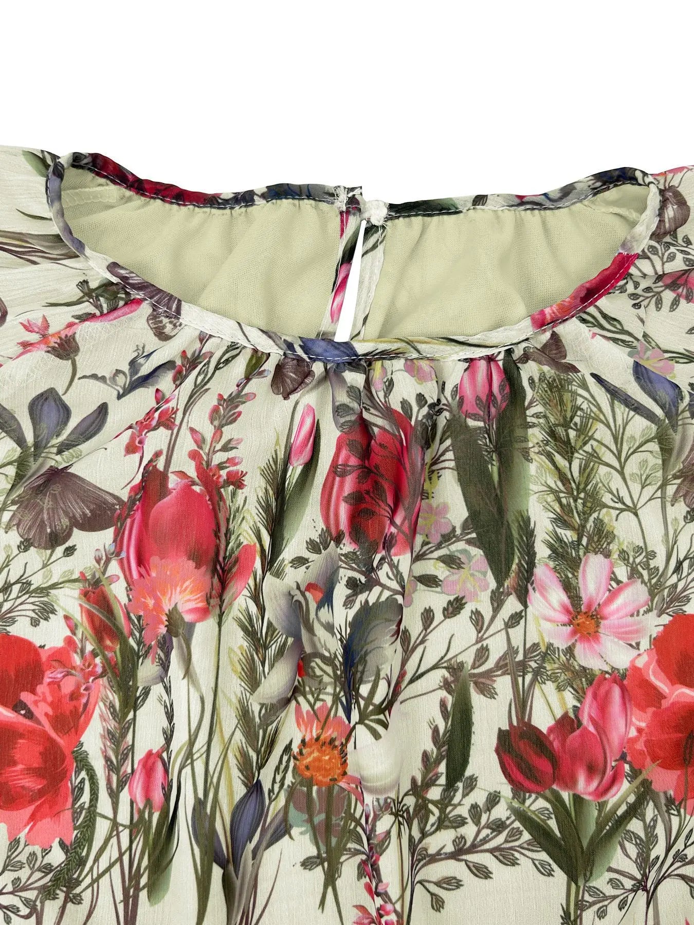 Women's Floral Printed Long-sleeved Chiffon Lace-up Dress
