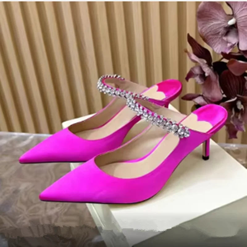 Sophisticated Rhinestone Pointed Toe Slip-in Heels