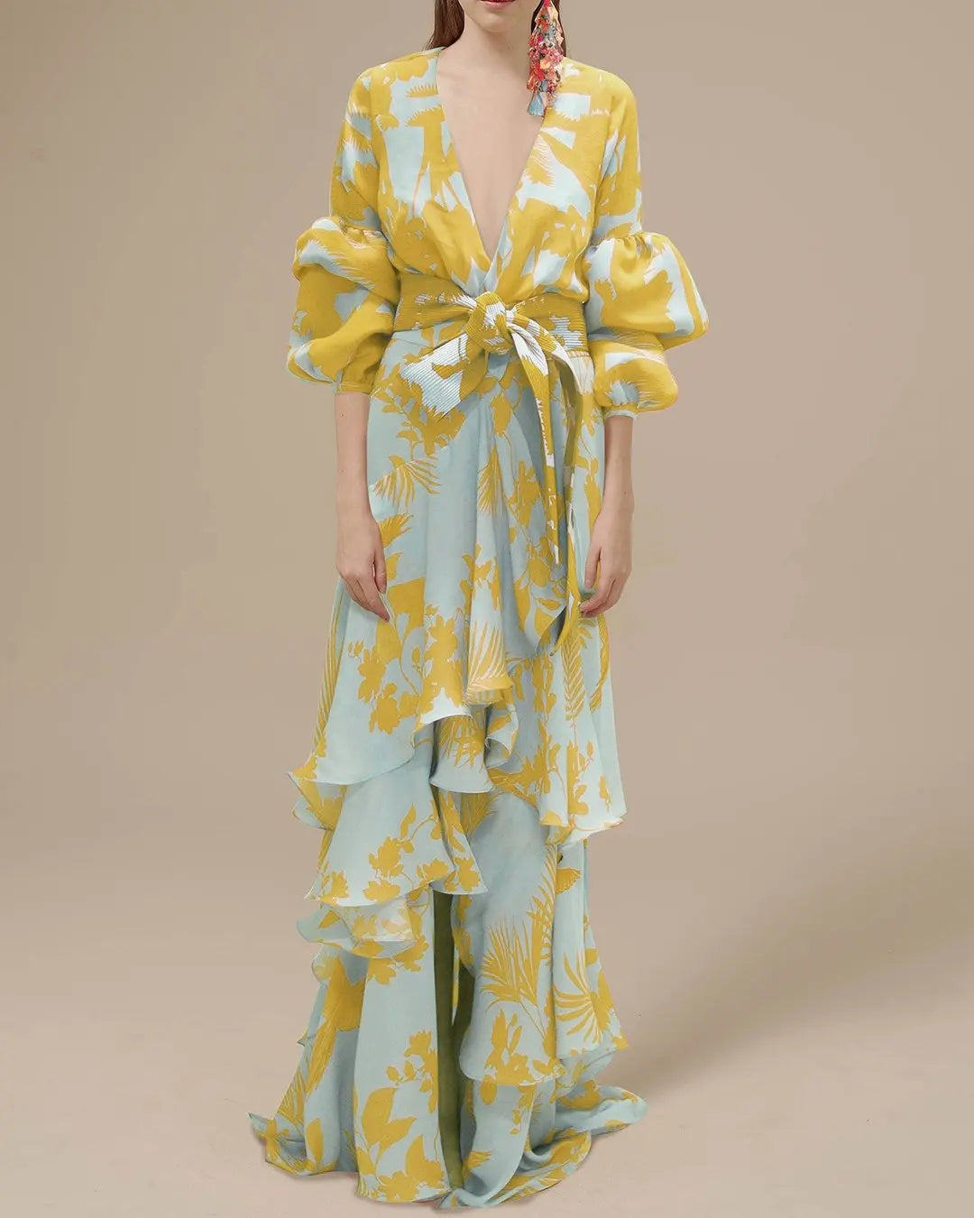 Summer Chiffon Floral Print V-Neck Beach Irregular Bohemian Dress