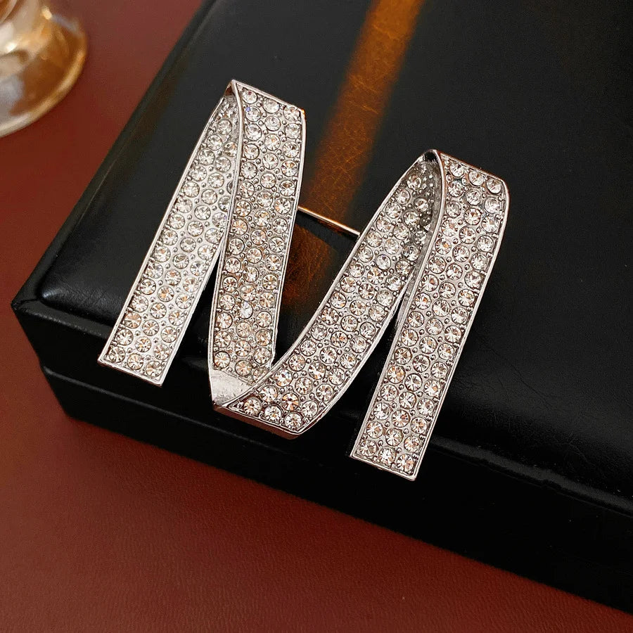 Dedicate Gold Color M Letter Full Rhinestone Brooch for Women