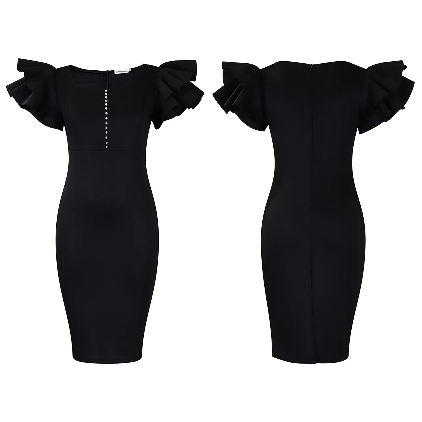 Designer Nail-Beaded Lotus Sleeve A-Line Dress