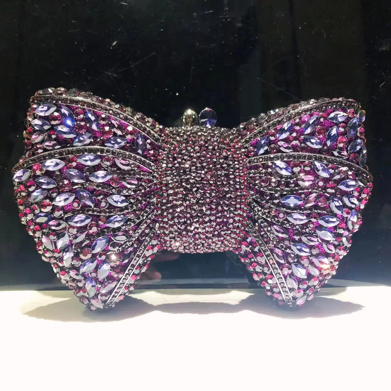 Women's Luxurious Jewel Embellished Bow Clutch Purse