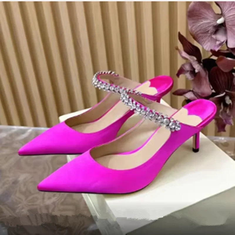 Sophisticated Rhinestone Pointed Toe Slip-in Heels