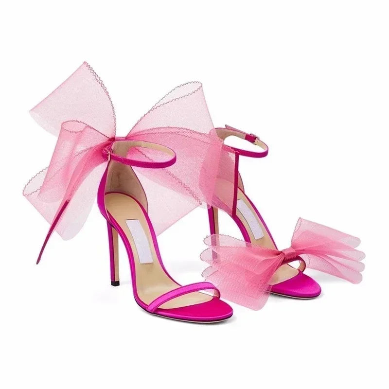Luxe Ankle Strap Bowtie Open Toe High Heel Shoes