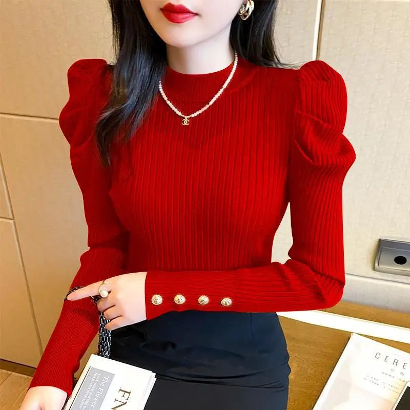 Classy Casual Knitted Puff Sleeve Sweater