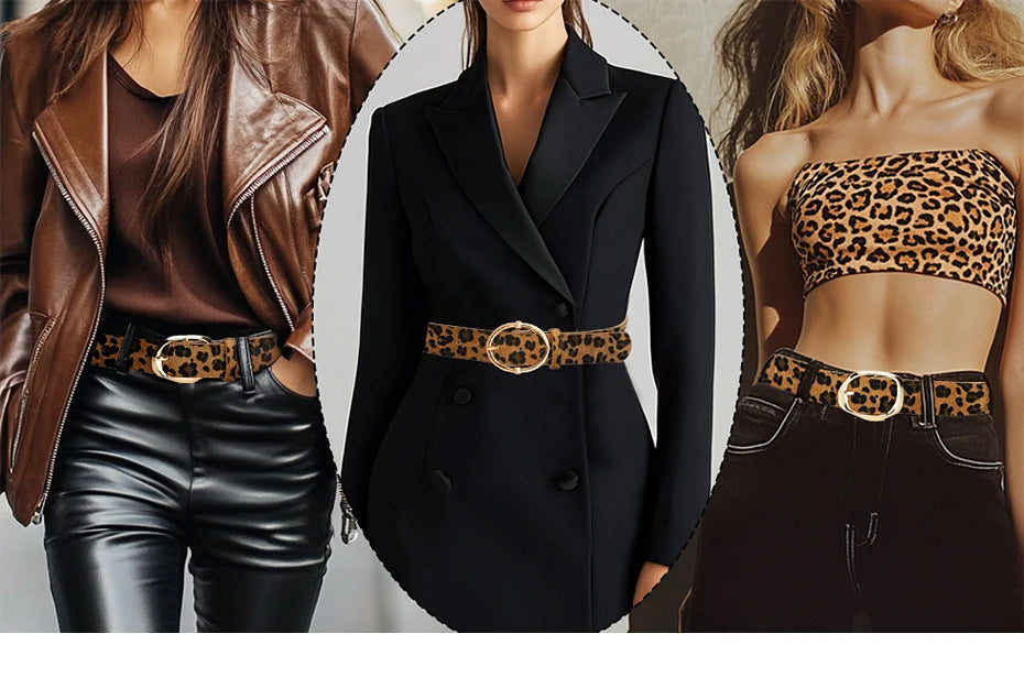 Women's Gold Leopard Irregular Pin Buckle Belt