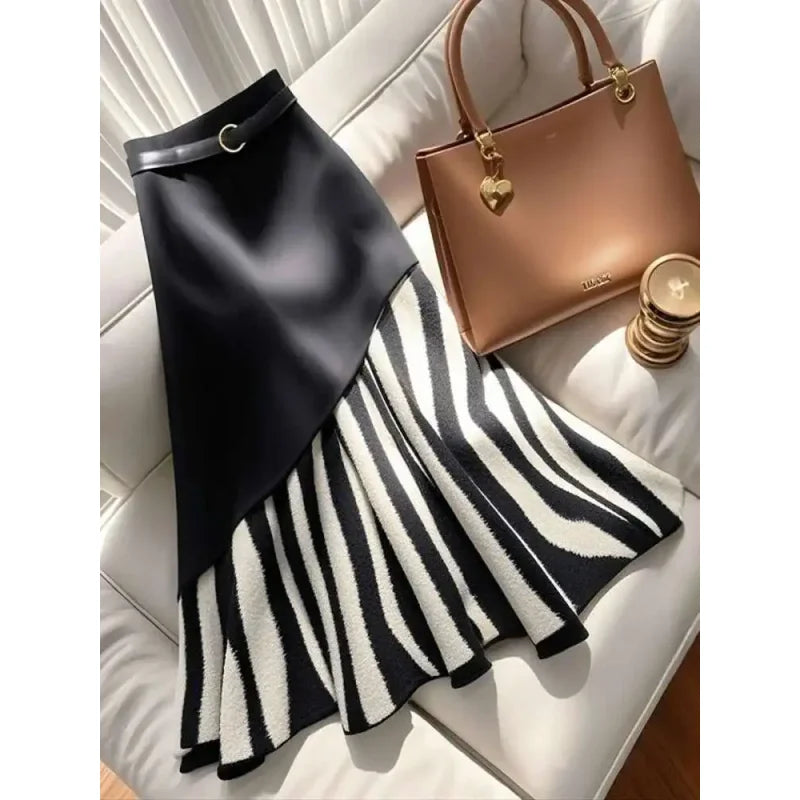 Irregular Designer Slim Waistband Striped Mermaid Skirt